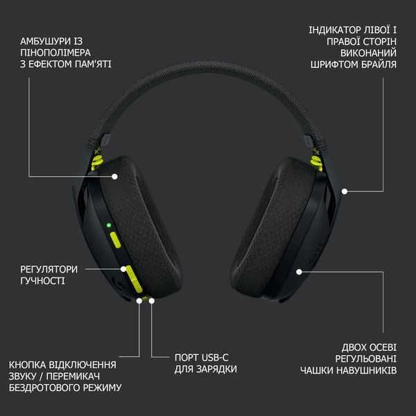 Навушники з мікрофоном Logitech G435 LIGHTSPEED Black (981-001050) 851 фото