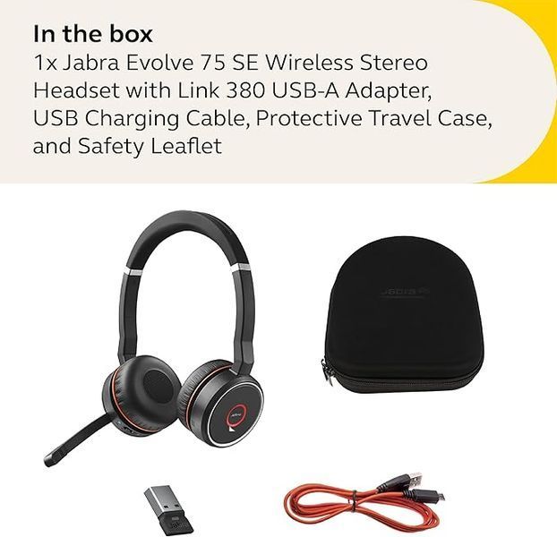 Навушники з мікрофоном JABRA Evolve 75 SE Link380a UC Stereo Stand Black (7599-848-199) 652 фото