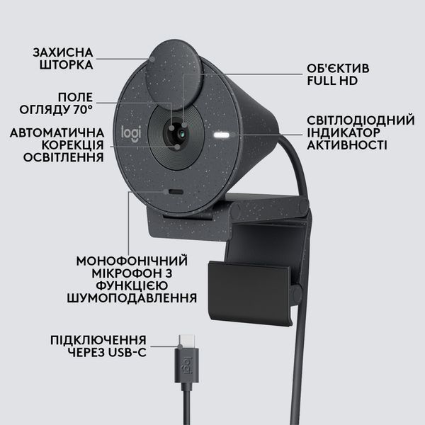 Веб-камера Logitech Brio 300 FHD Graphite (960-001436) 326438 фото
