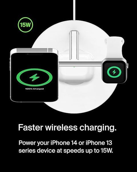 Док-станция Belkin BOOST CHARGE PRO 3-in-1 Wireless Charger with MagSafe White (HPGA2, WIZ009ttWH-APL) 987 фото