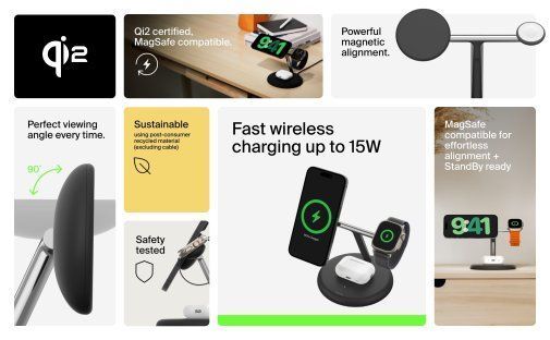 Бездротовий зарядний пристрій Belkin 3в1 Magnetic Qi2 Black (WIZ023VFBK) 32452 фото