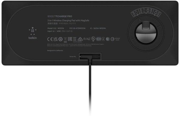 Мережевий, бездротовий зарядний пристрій Belkin BOOST CHARGE PRO 3-in-1 Wireless Charging Pad with MagSafe Black (HPU72, WIZ016vfBK) HPU72 фото