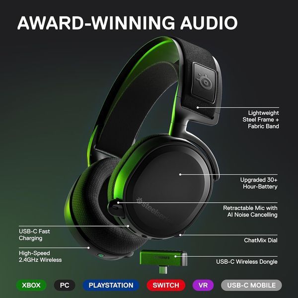 Навушники з мікрофоном SteelSeries Arctis 7+ Black (61470) 1246 фото